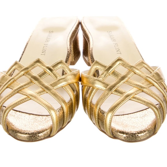 NEW $530 Sarah Flint Perfect Terry Gold Block Heel Cage Slides Sandals Sz 37/ 7 - Picture 4 of 15